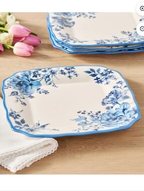 💙 4pk New The Pioneer Woman Delilah Blue Floral Square Dinner Plates